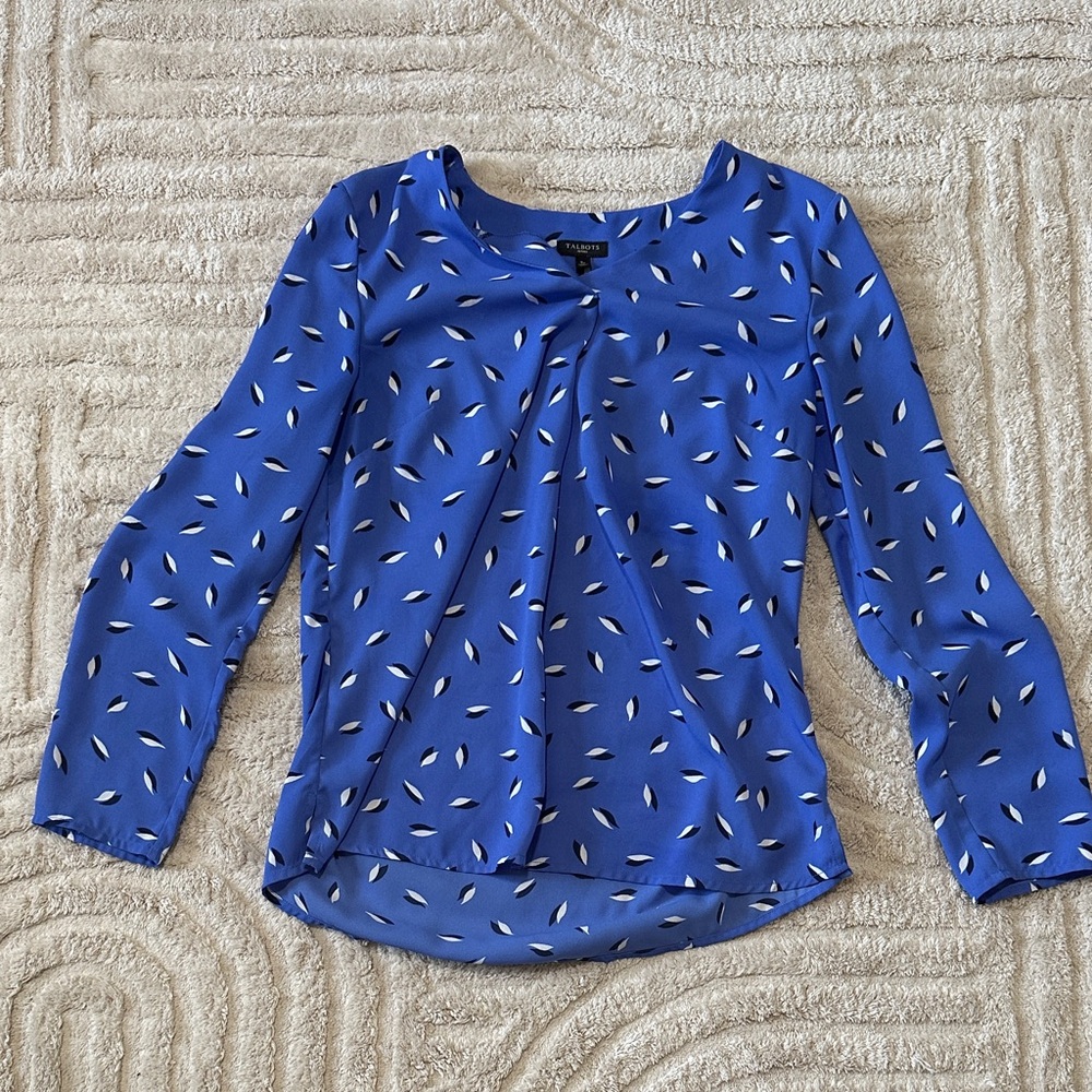 Talbots Petites Blue Leaf Print Blouse size Sp